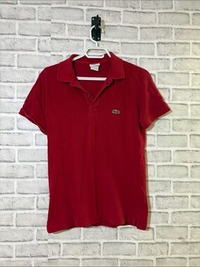 Red Short Sleeve Polo with Green Croc Logo- sea measurements for size